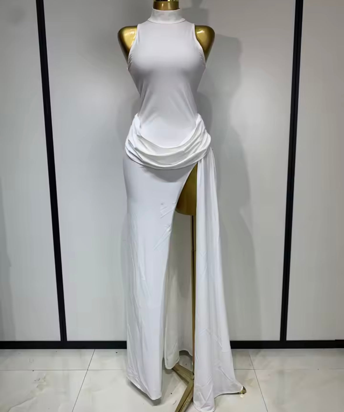 Sexy Sleeveless Ruched Side Split Maxi Dress