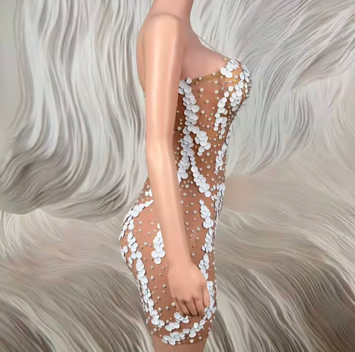 Sexy Sleeveless Beaded Sequins See Through Dress
