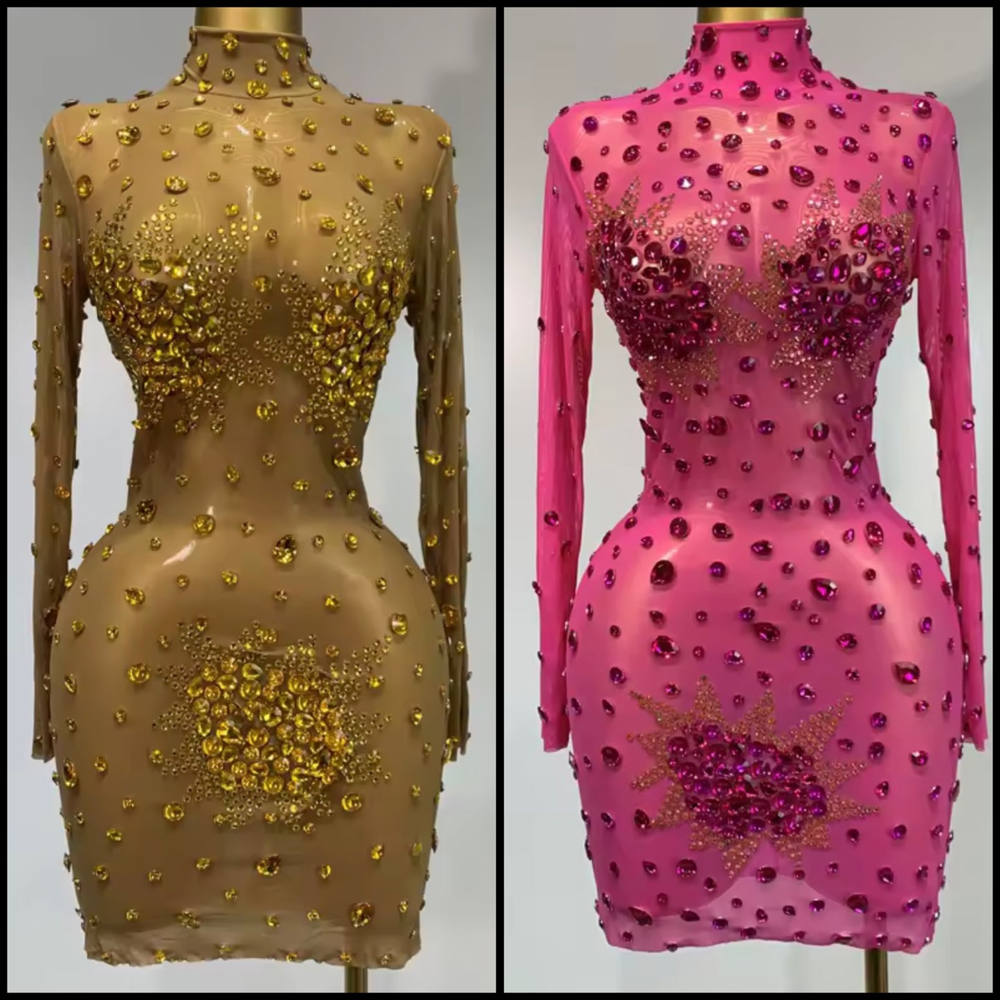 Sexy Crystal Rhinestone Full Sleeve Dress
