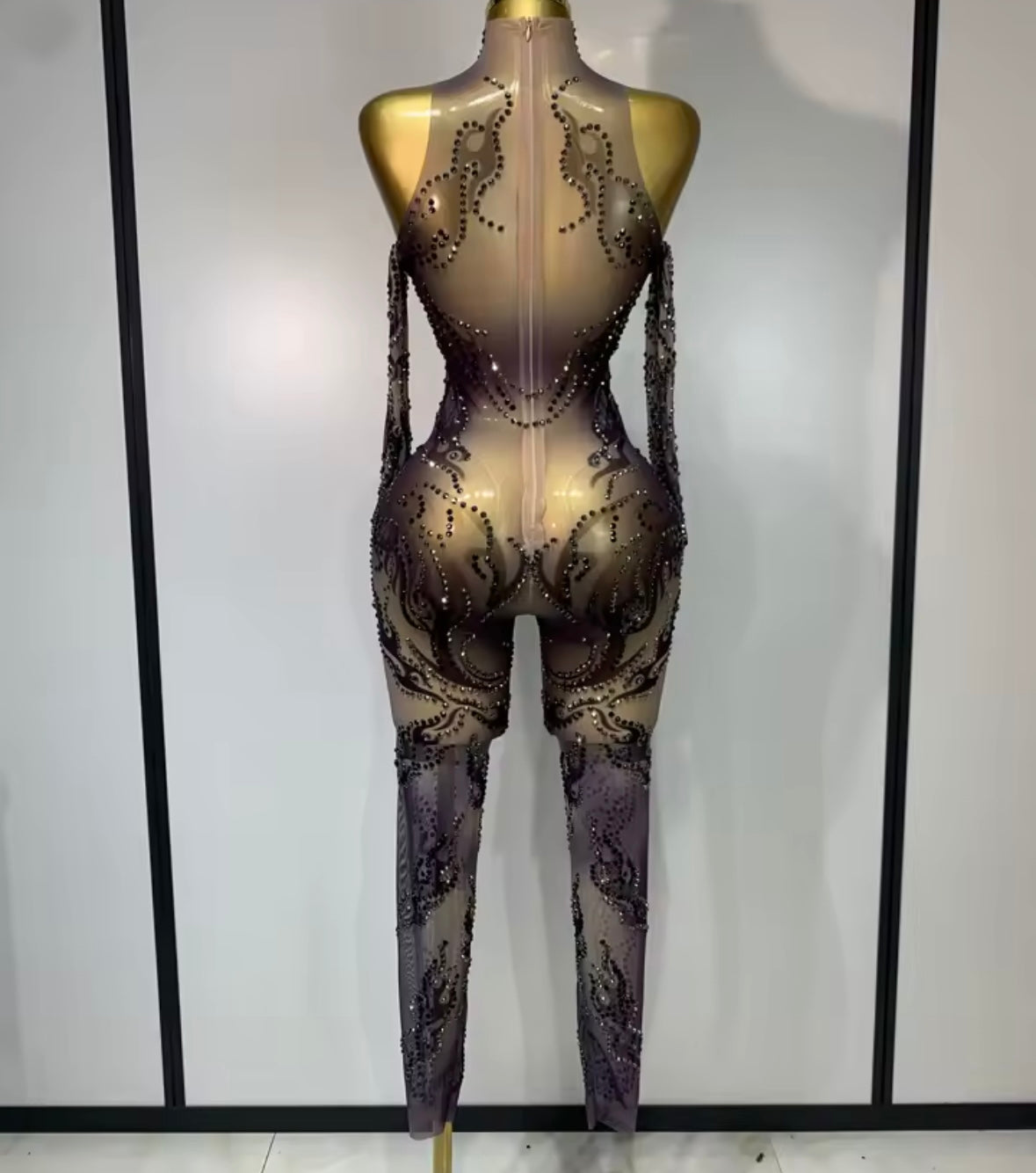 Sexy See Through Rhinestone Gradient Jumpsuit