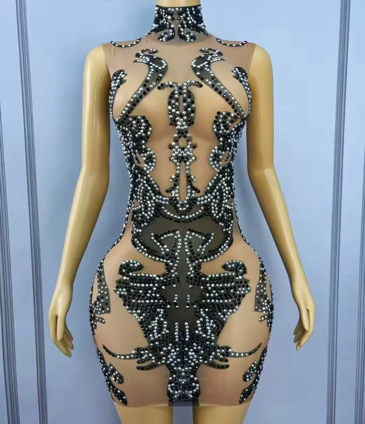 Sexy Sleeveless Black Rhinestone Embellishment Short Dress