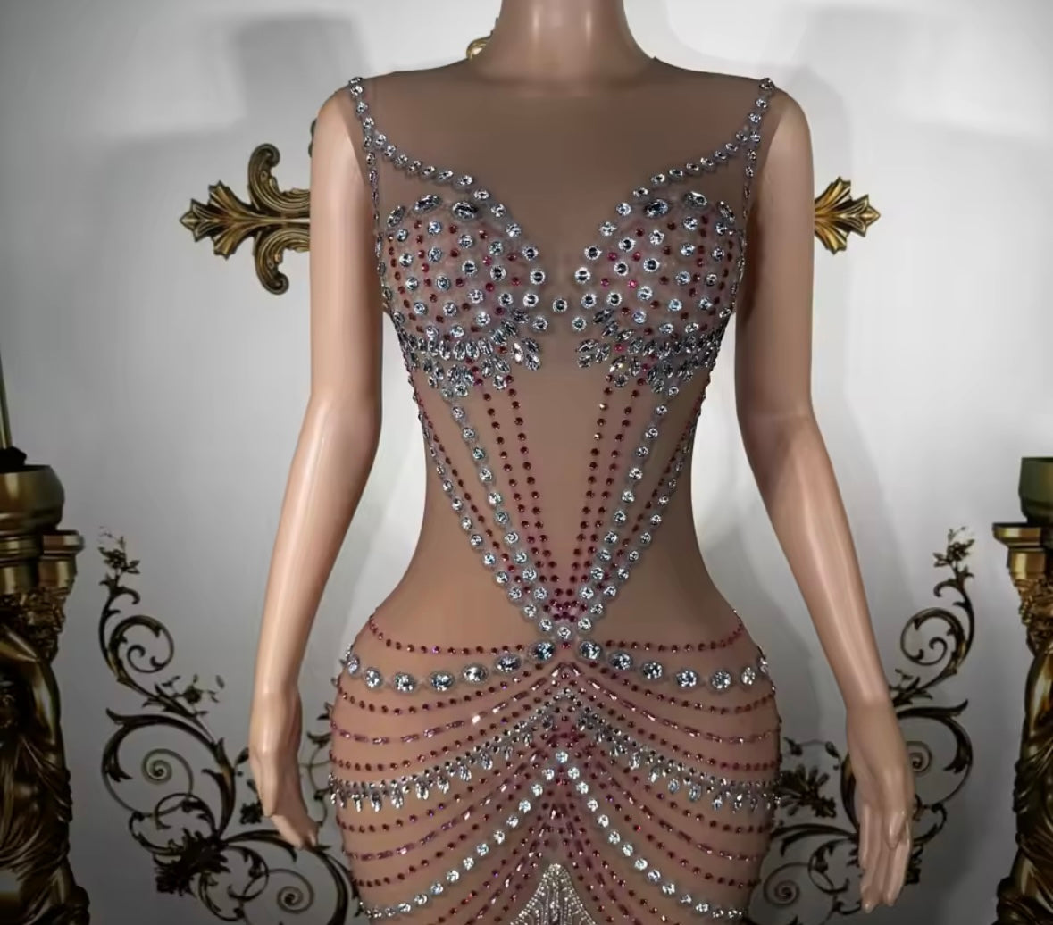 Rhinestone Embellishment Sexy Sleeveless Floor-Length Dress