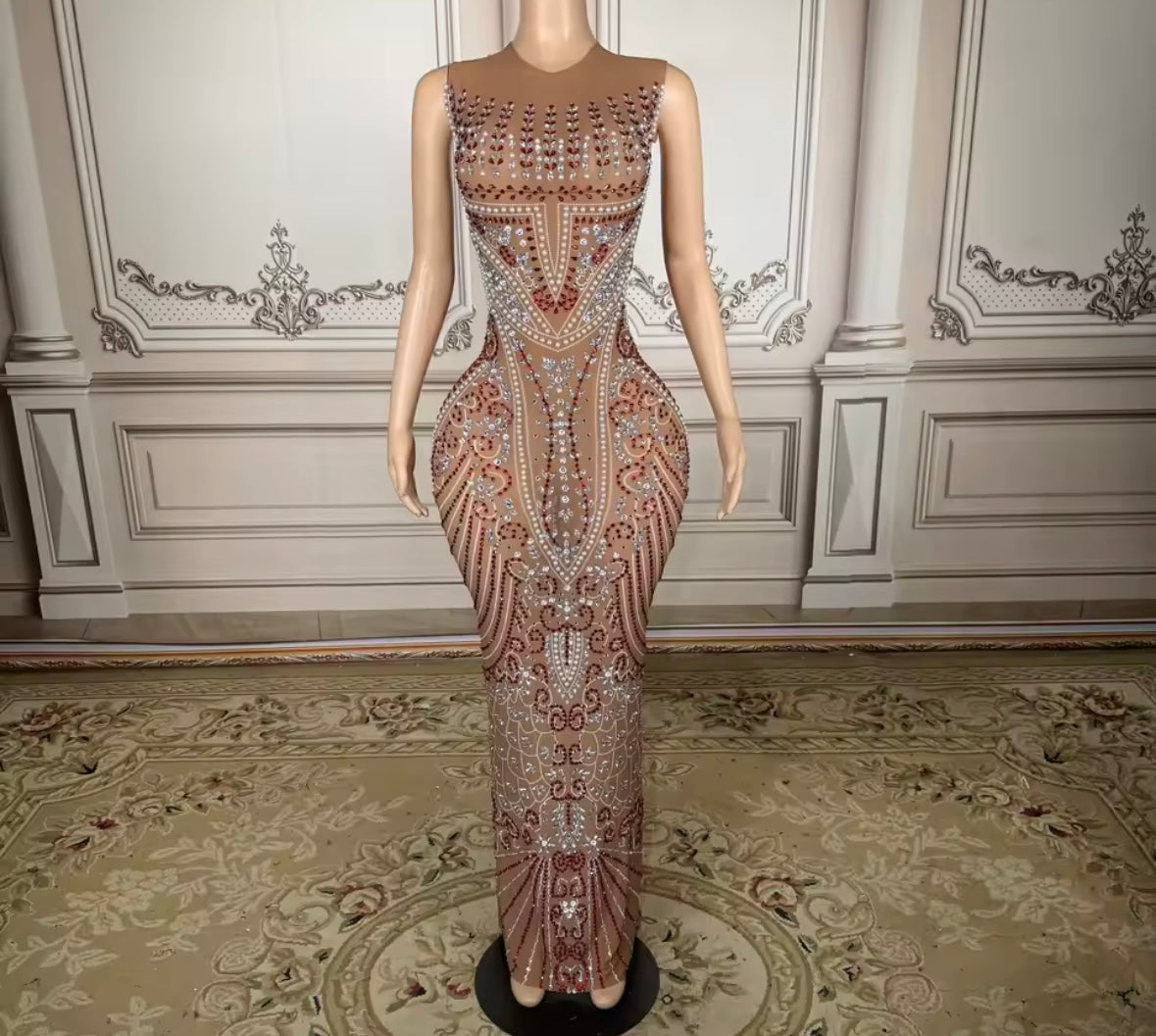 Sexy Rhinestone Embellishment Sleeveless Maxi Dress