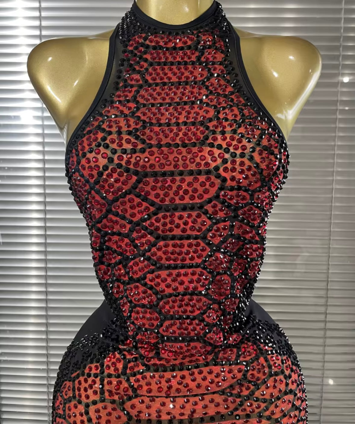 Sexy Halter Sleeveless Snake Print Rhinestone Mesh Maxi Dress