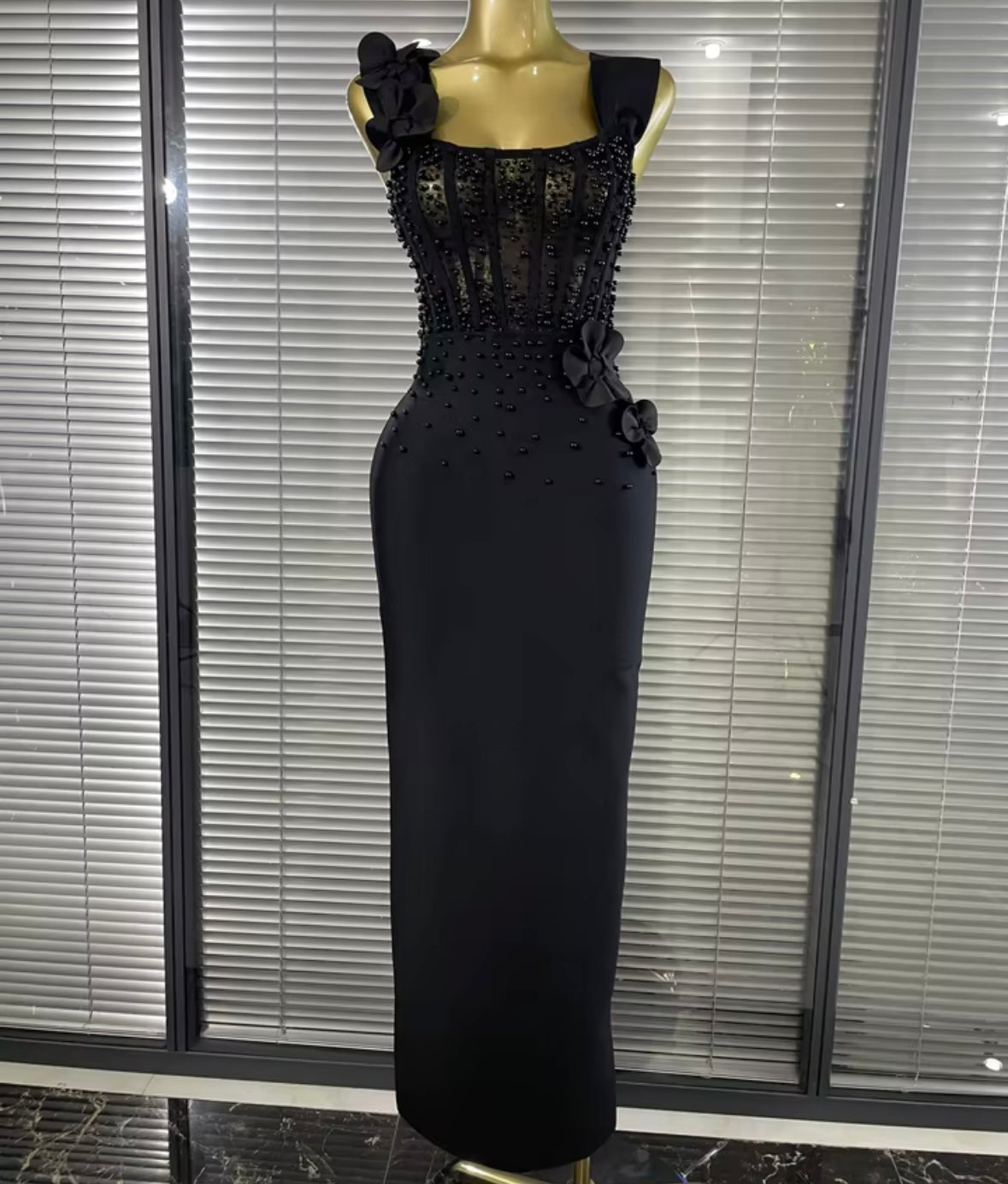 Elegant Beaded Floral Sleeveless Maxi Dress