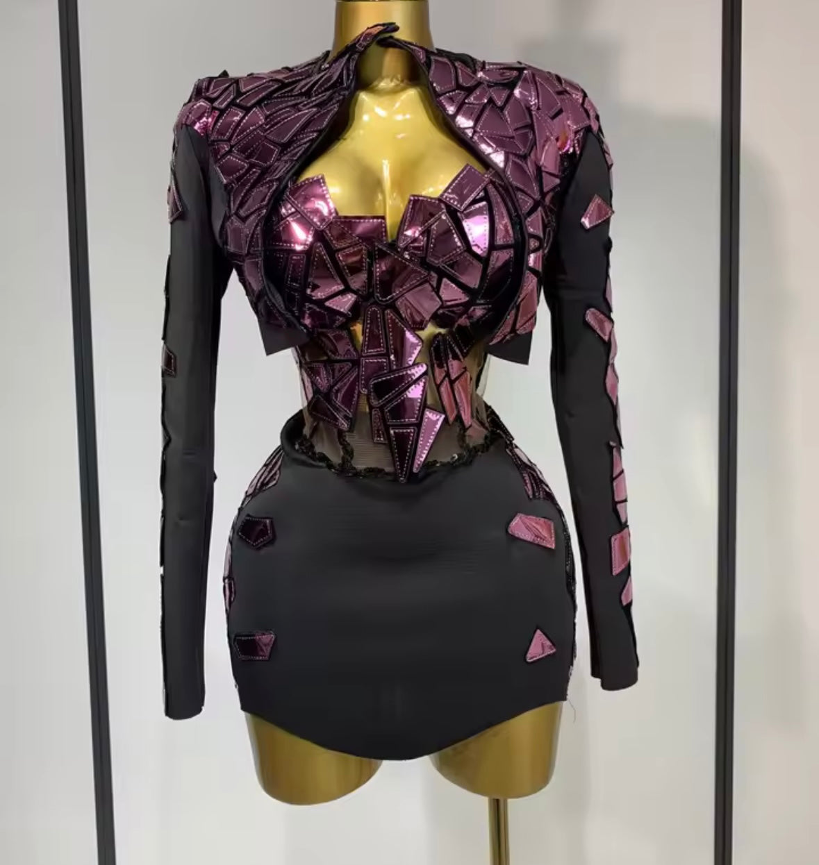 Mirror Strapless Sexy Three Piece Jacket Skirt Set