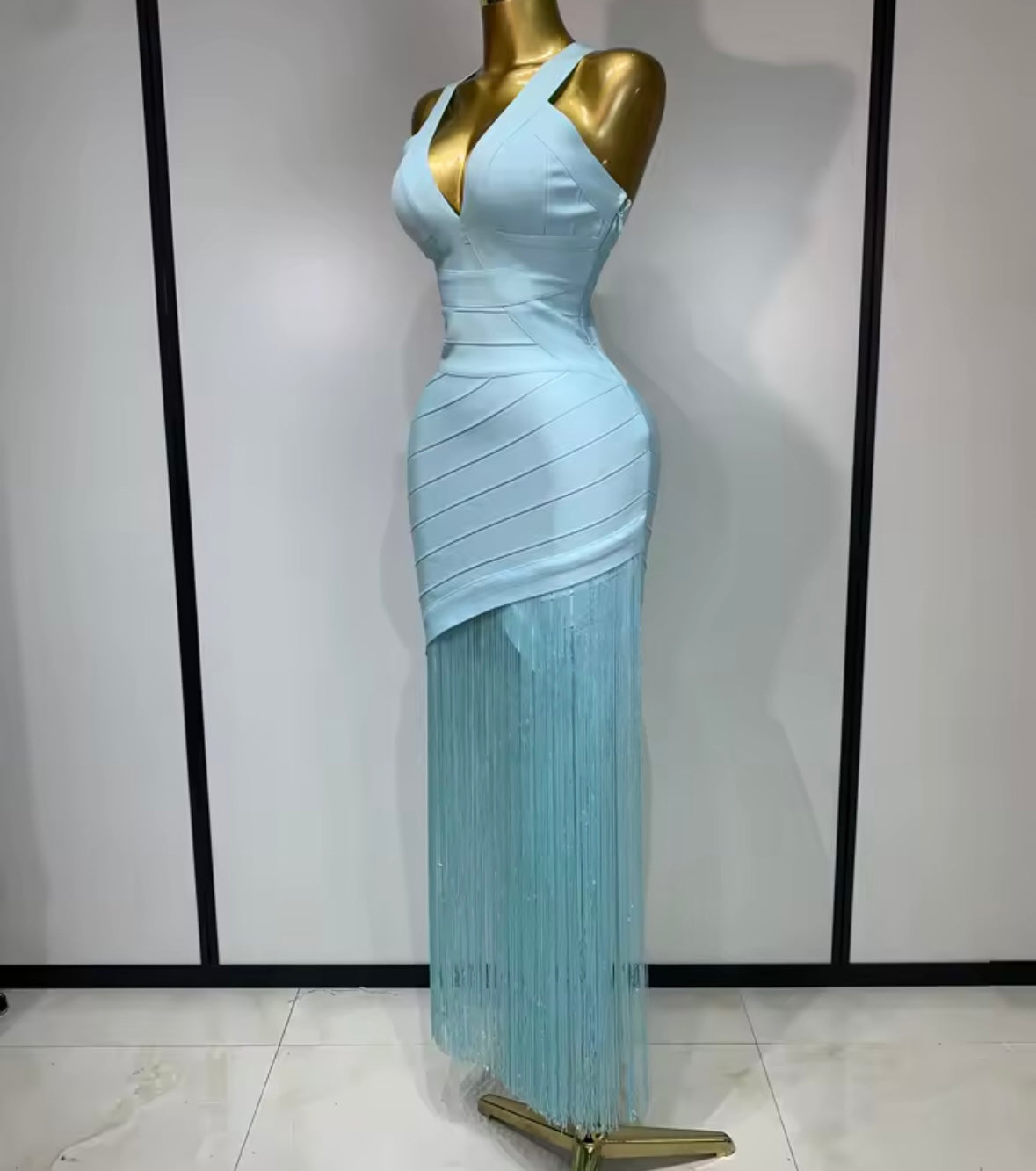 Sexy Sleeveless Fringe Bandage Maxi Dress