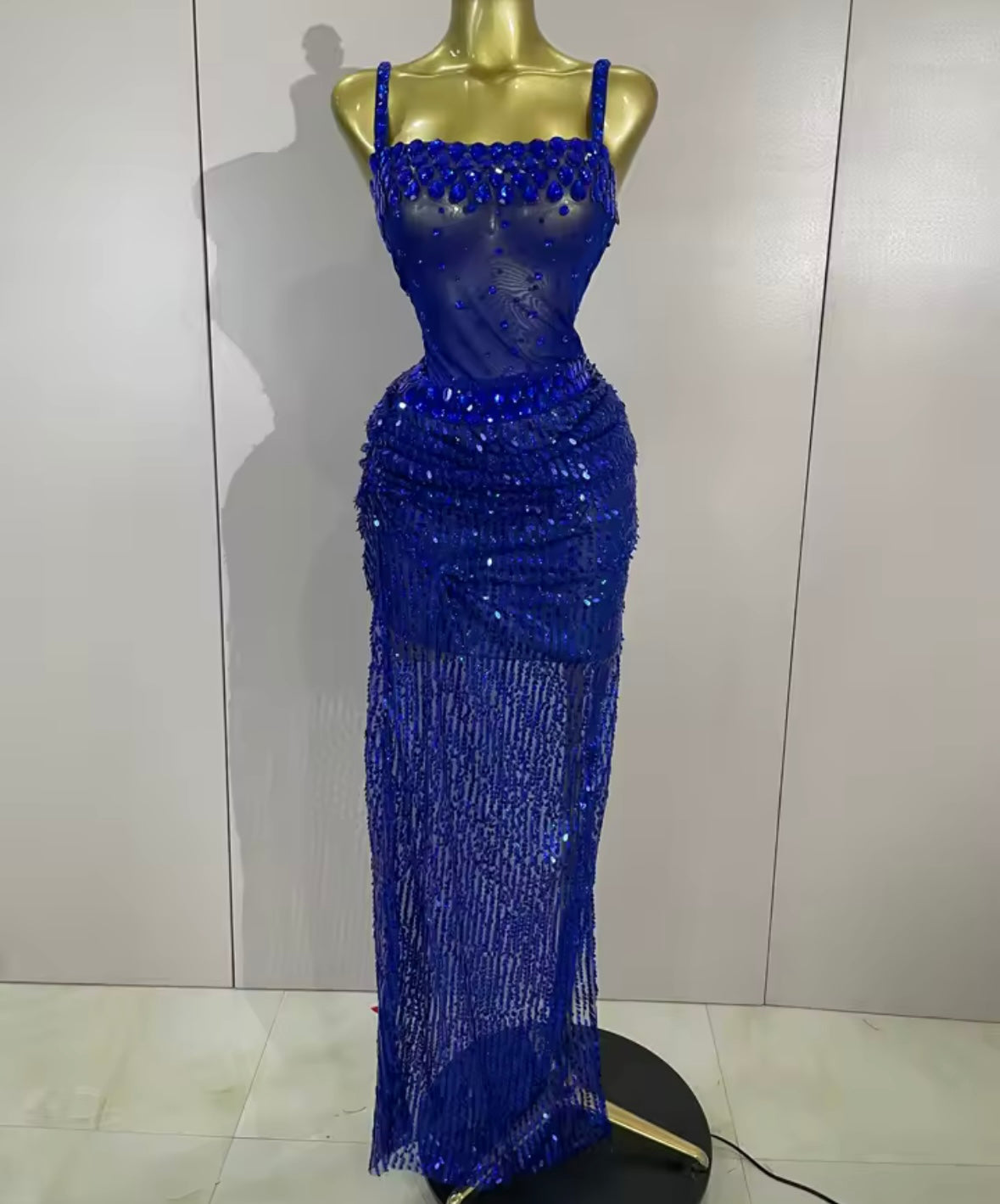 Sexy Sleeveless Crystal Sequins Maxi Dress