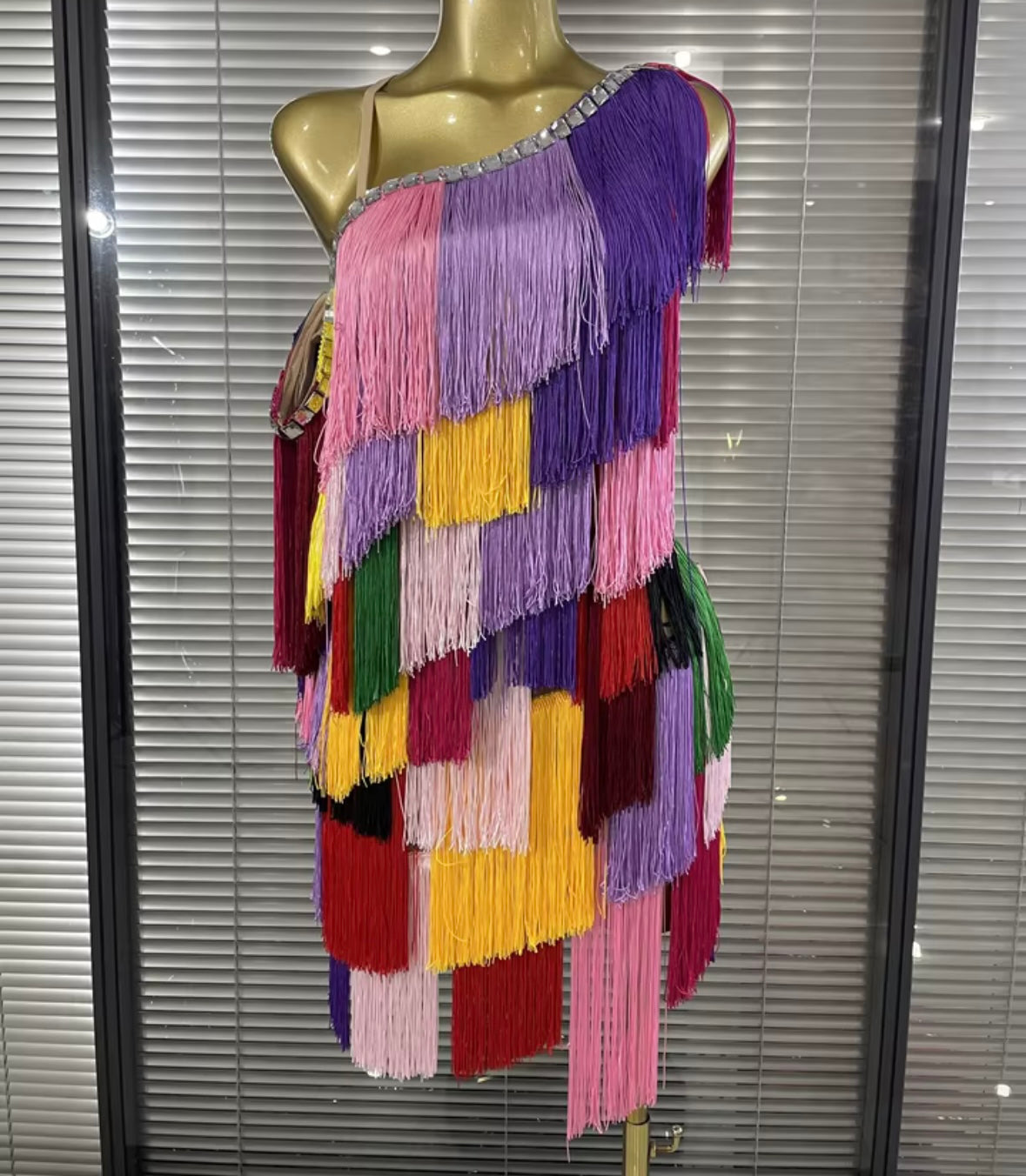 Sexy One Shoulder Multicolored Fringe Dress