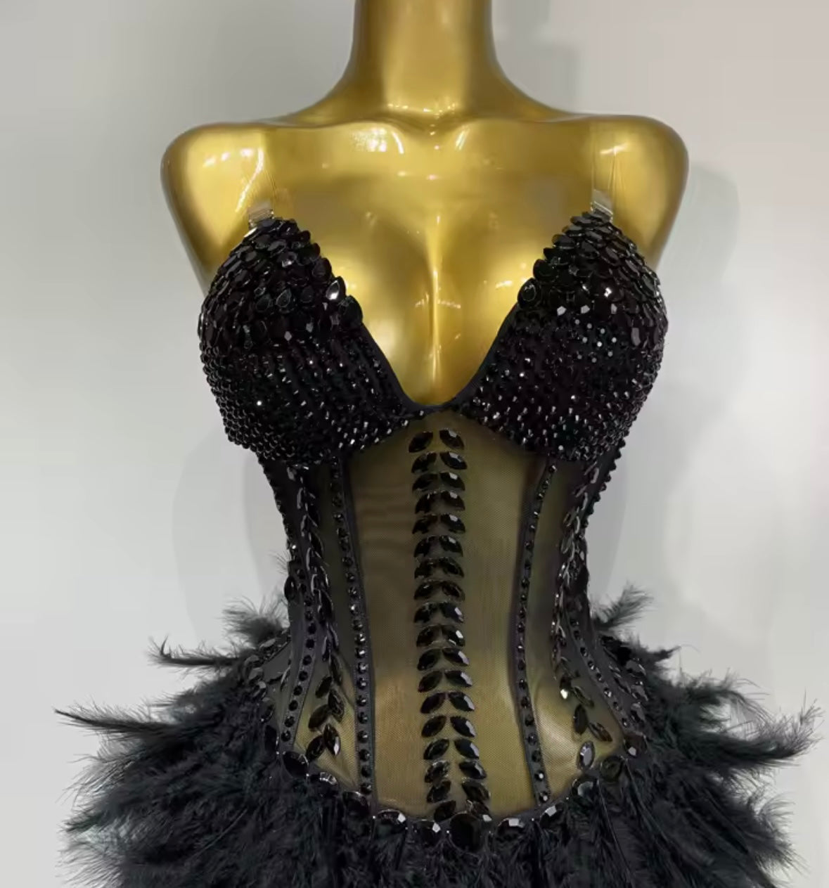Sexy Crystal Sleeveless Feather Asymmetrical Dress