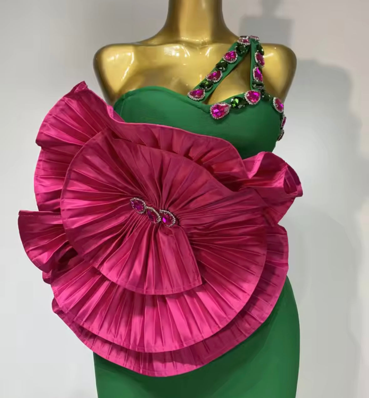 Green Elegant Crystal Floral Sleeveless Dress