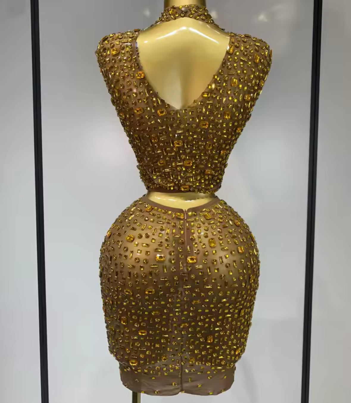 Sexy Sleeveless Crystal Crop Skirt Set