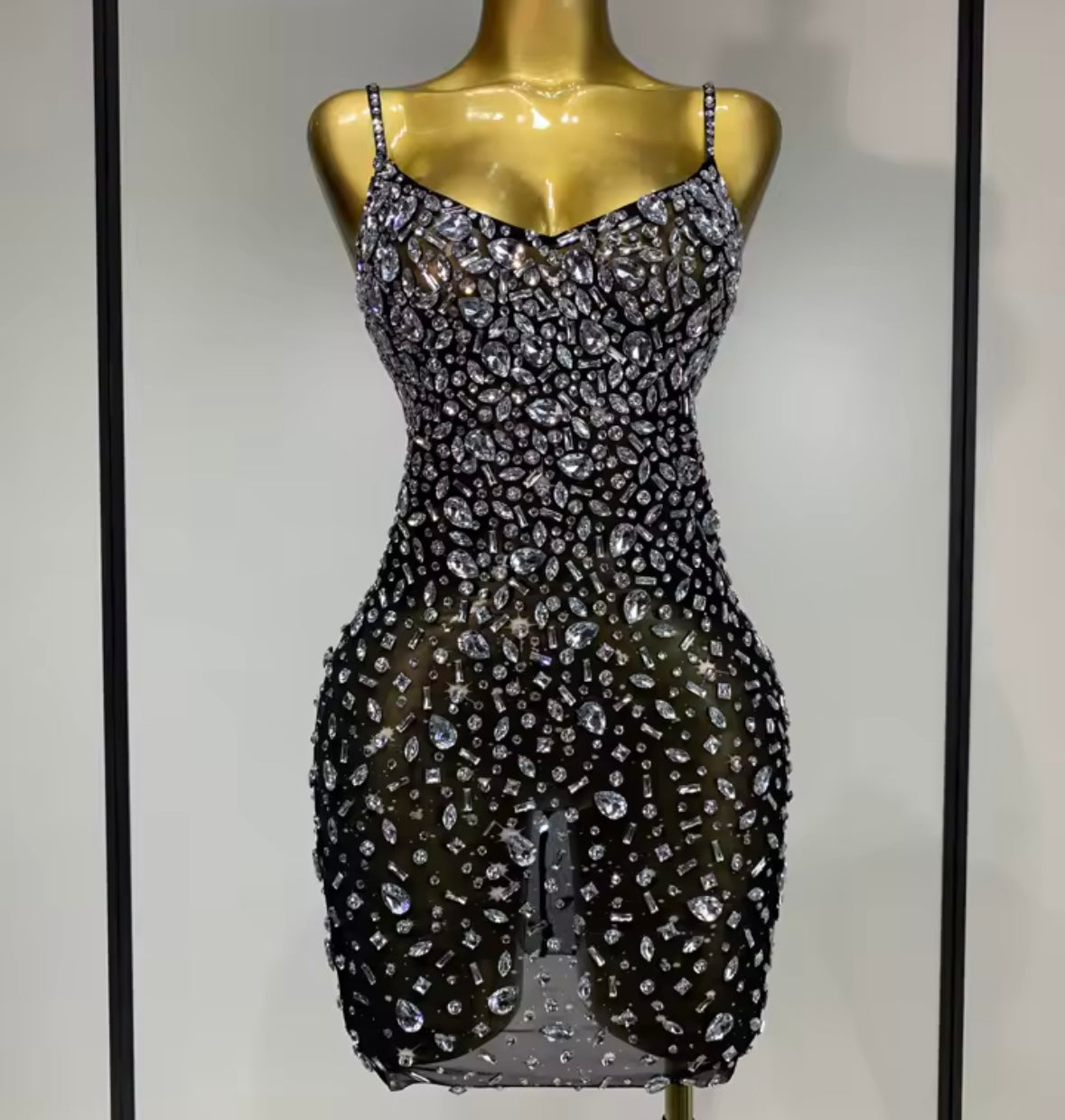 Sexy Sleeveless Rhinestone Embellishment See Through Dress