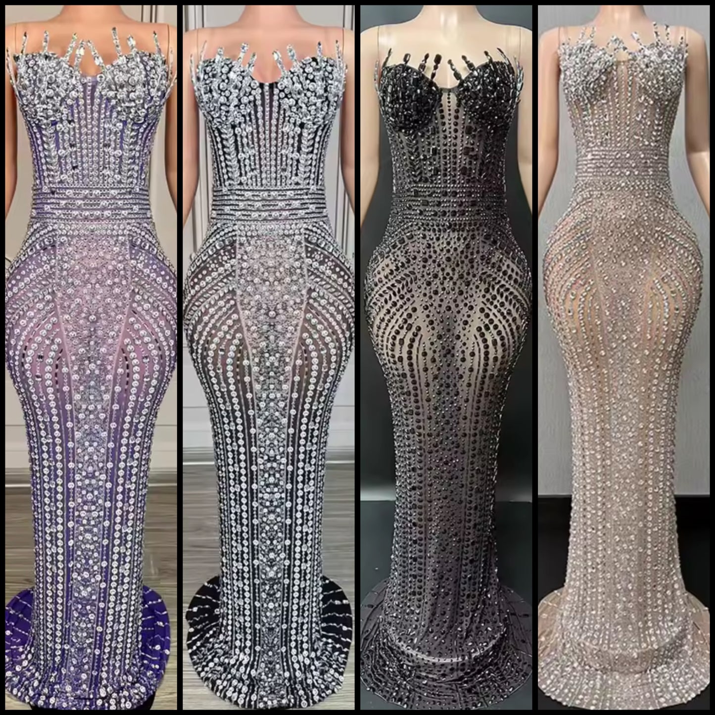 Sexy Rhinestone Embellishment Sleeveless Floor-Length Dress