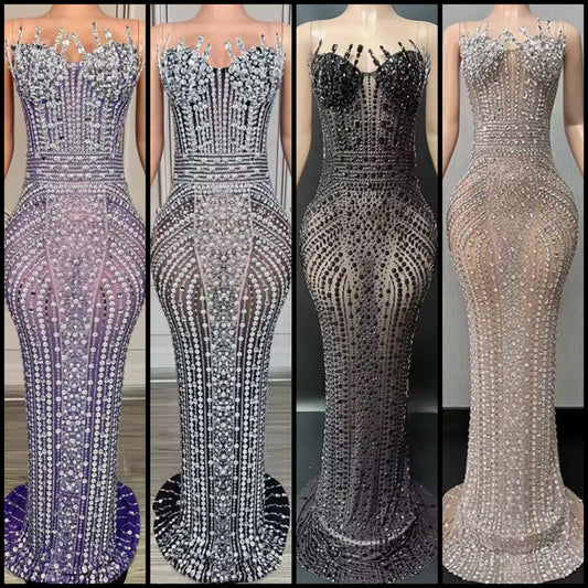 Sexy Rhinestone Embellishment Sleeveless Floor-Length Dress