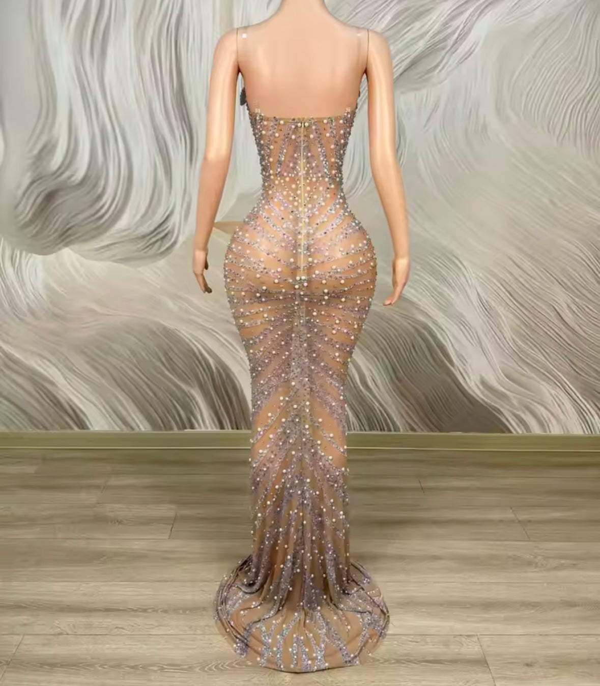 Sexy Sleeveless Gradient Rhinestone Floor-Length Dress