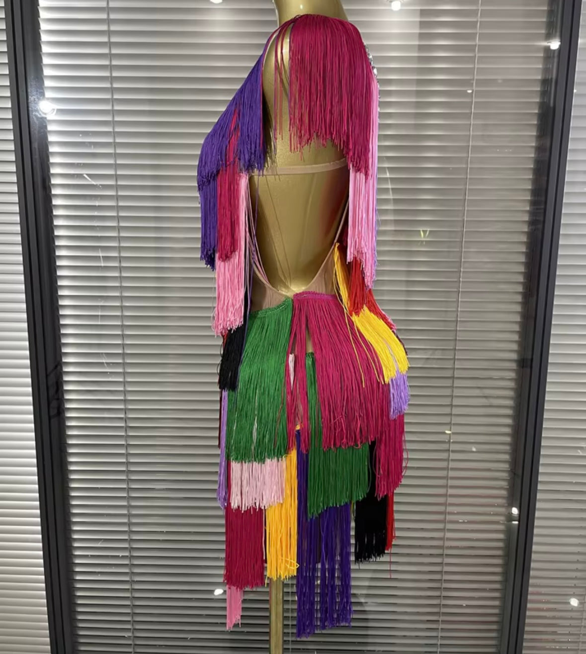 Sexy One Shoulder Multicolored Fringe Dress