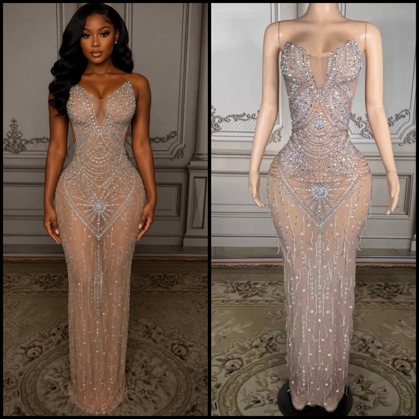 Sexy Strapless Rhinestone Embellishment Maxi Dress
