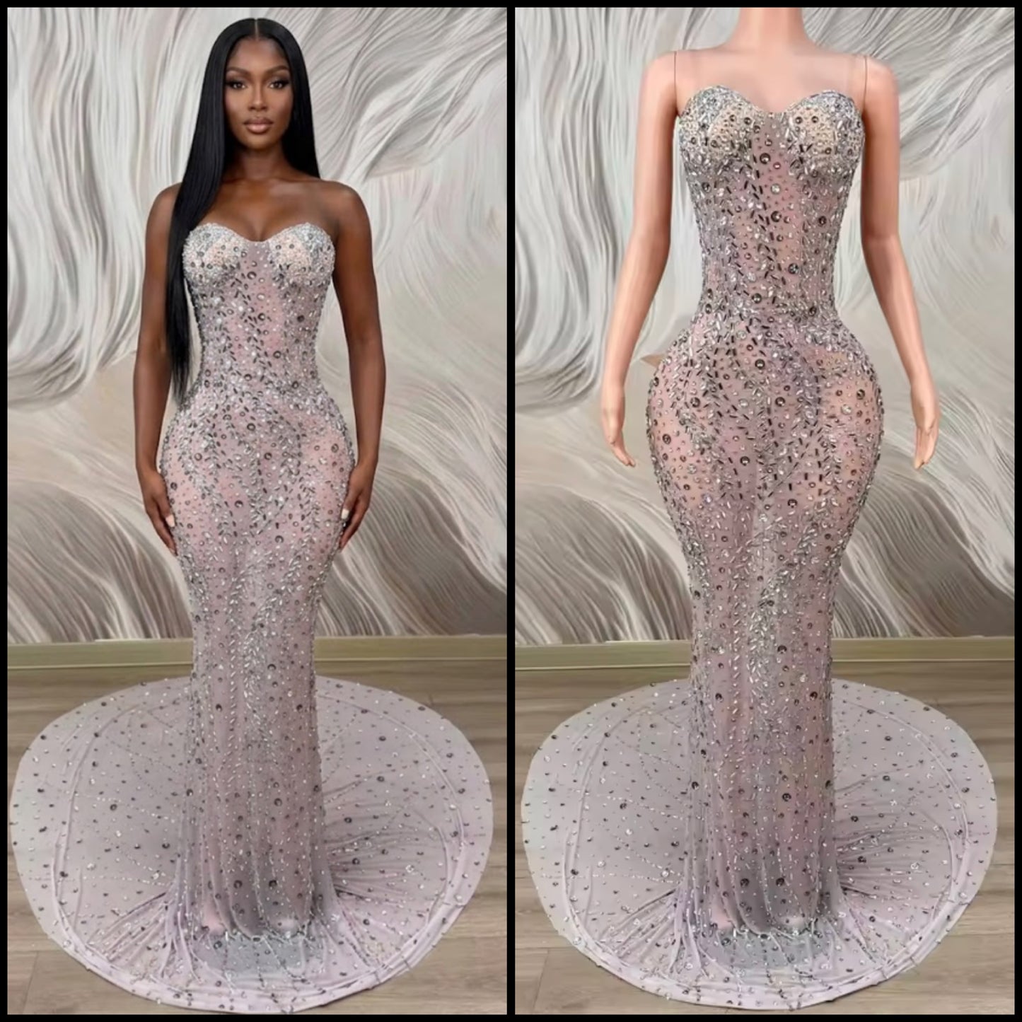 Sexy Strapless Rhinestone Floor-Length Mermaid Dress