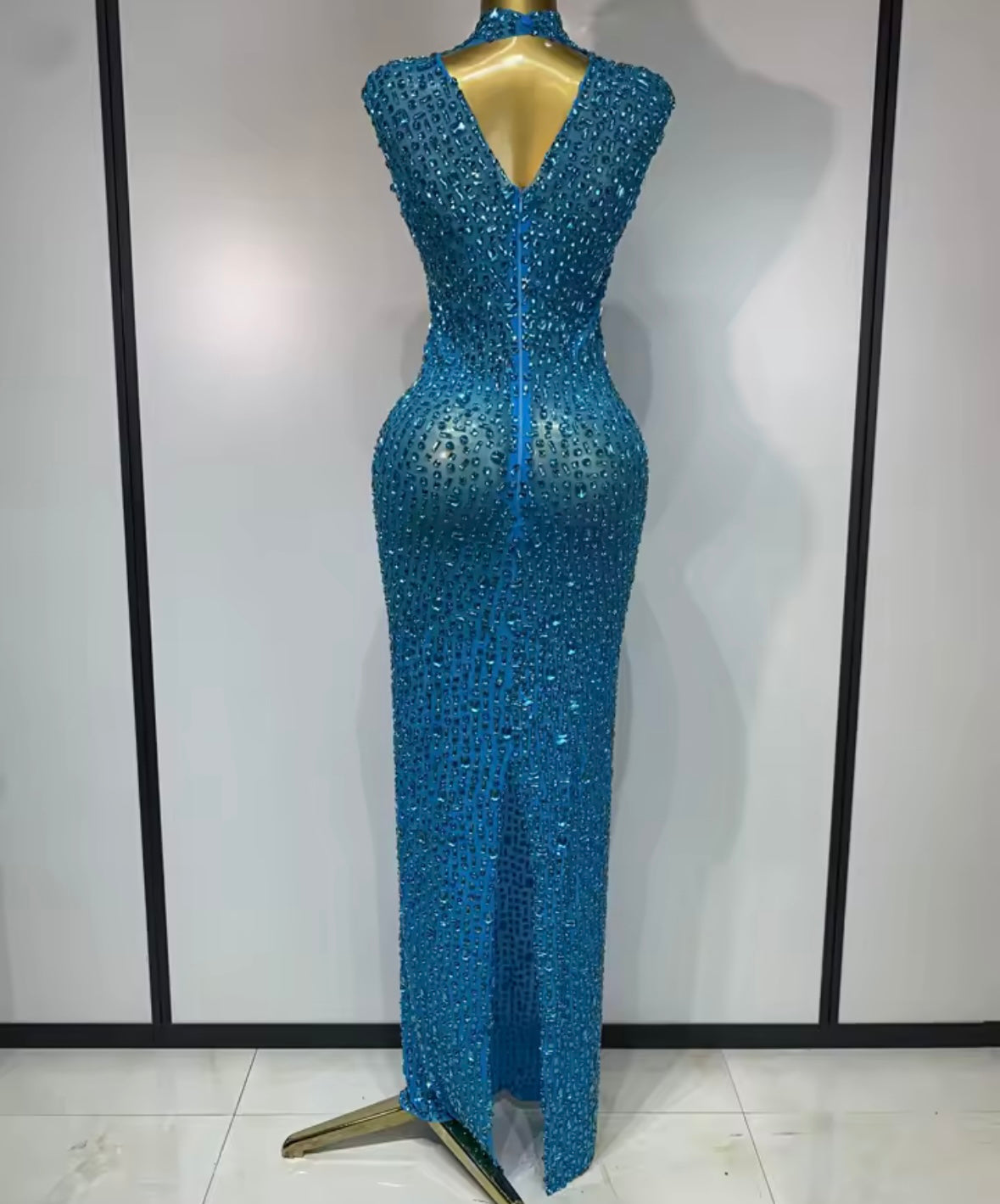 Rhinestone Embellishment Sexy Sleeveless Floor-Length Dress