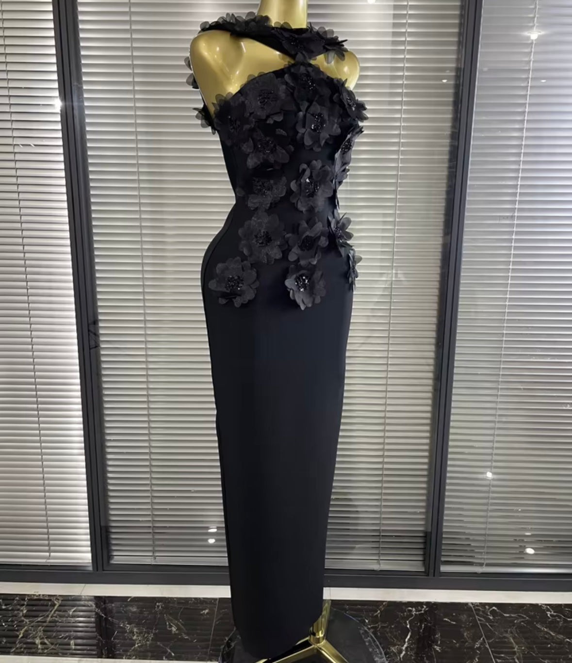 Sexy Sleeveless Floral Rhinestone Maxi Dress