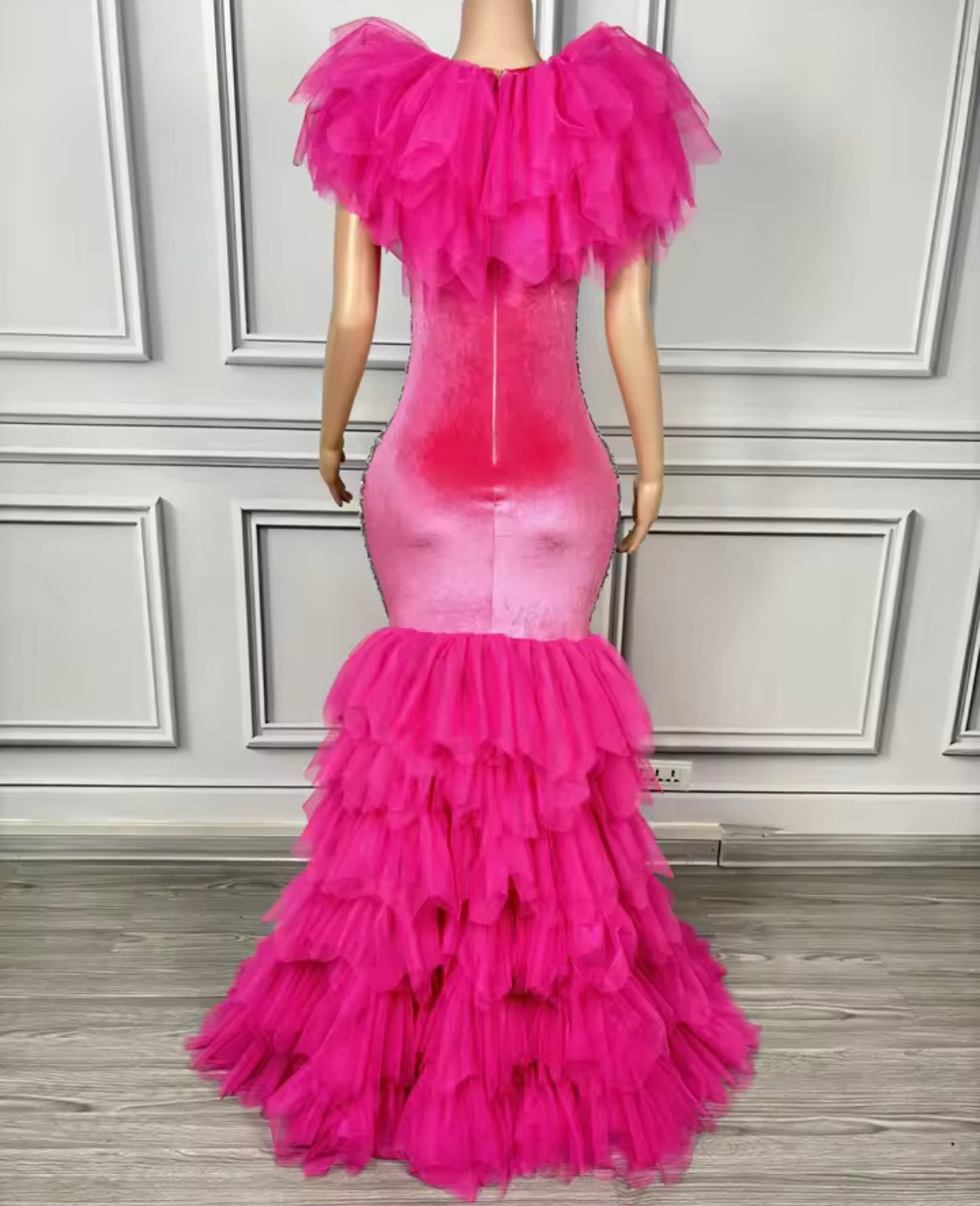 Sexy Sleeveless Rhinestone Ruffle Floor-Length Dress