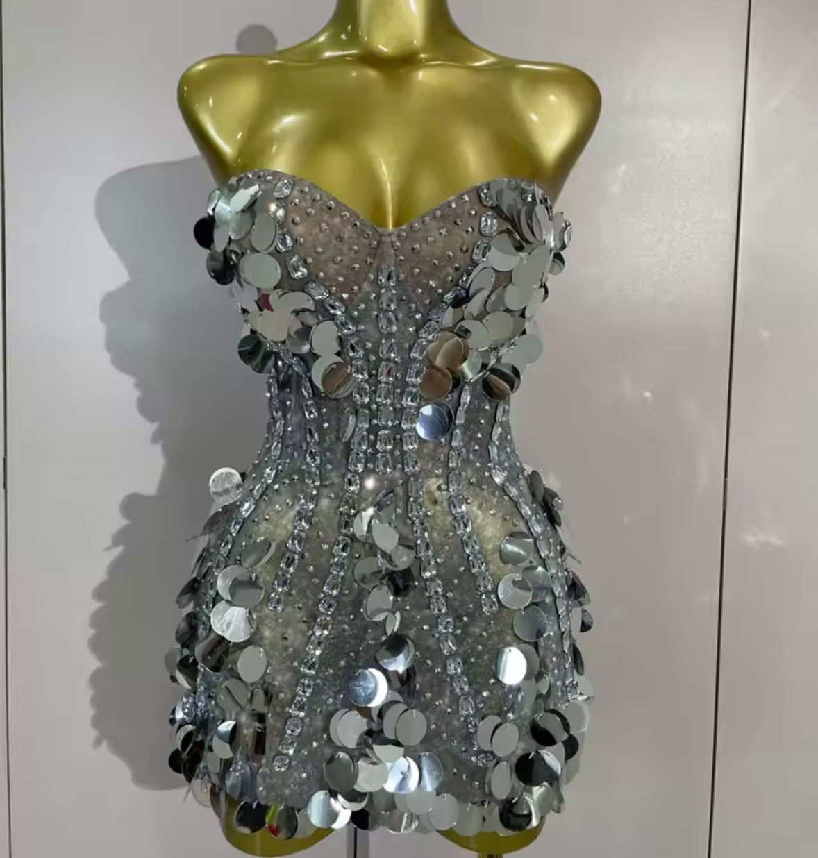 Sexy Strapless Rhinestone Sequins Dress