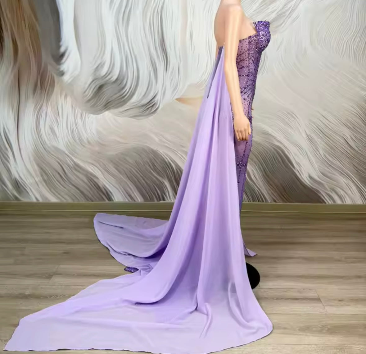 Purple Rhinestone Embellishment Side Split Mermaid Dress