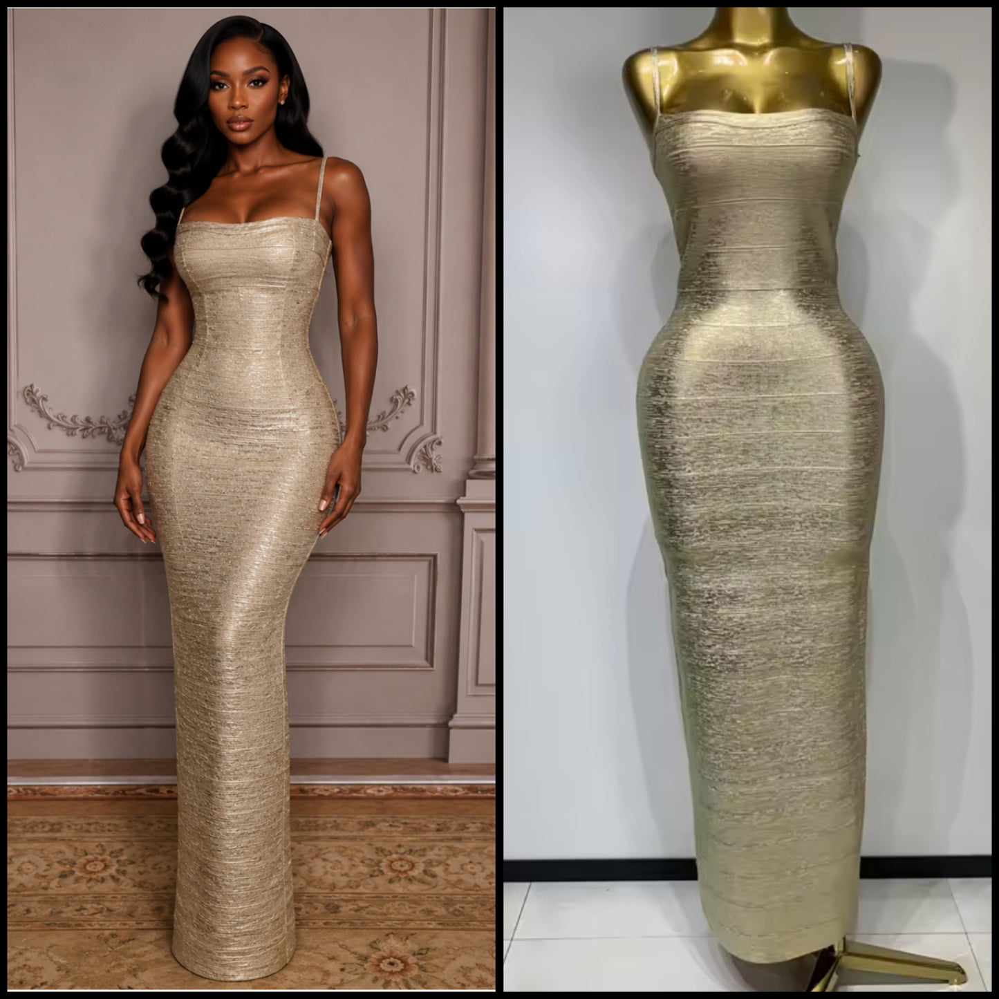 Gold Sexy Sleeveless Bandage Maxi Dress