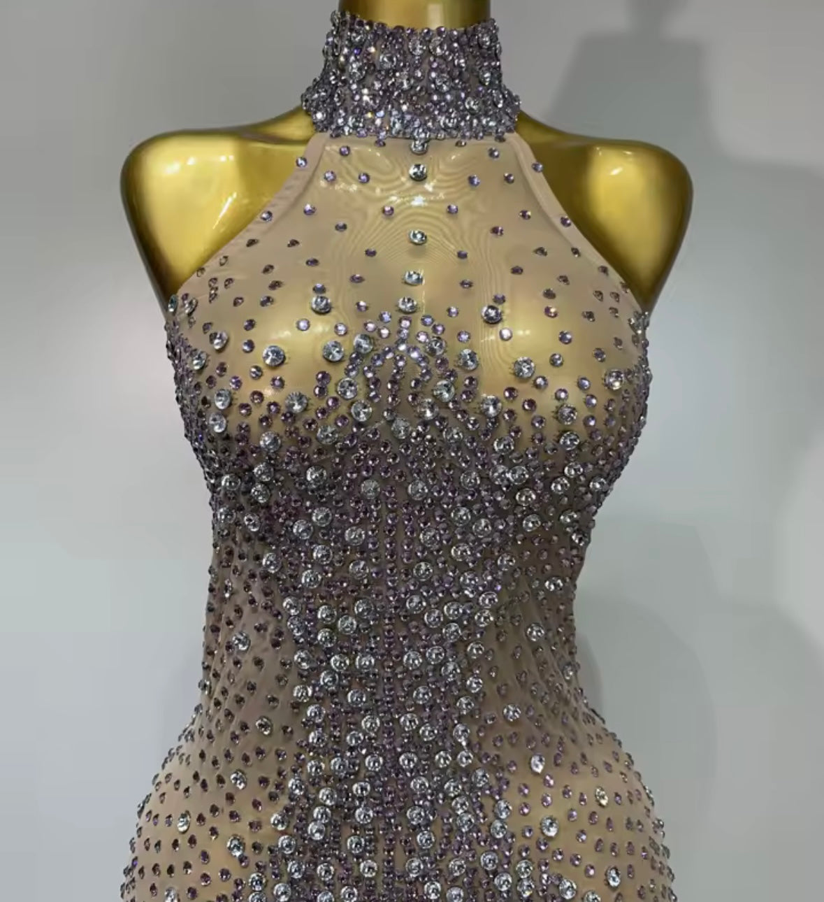 Sexy Sparkly Rhinestone Halter Sleeveless Maxi Dress