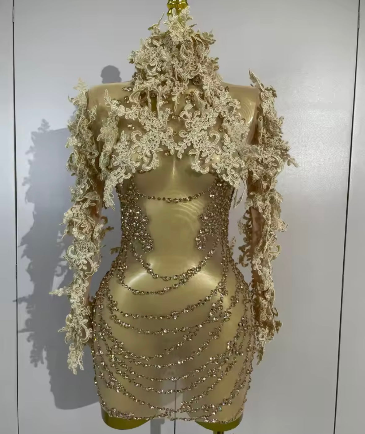 Sexy Lace Sequins Rhinestone See Through Dress