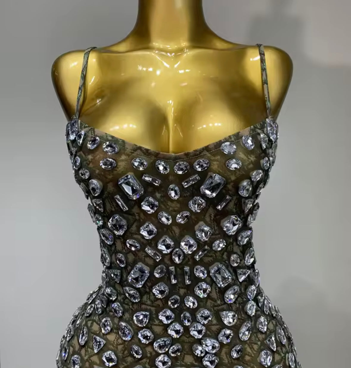 Green Sexy Sleeveless See Through Crystal Dress