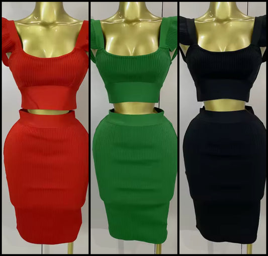 Sexy Ruffled Sleeveless Crop Skirt Set