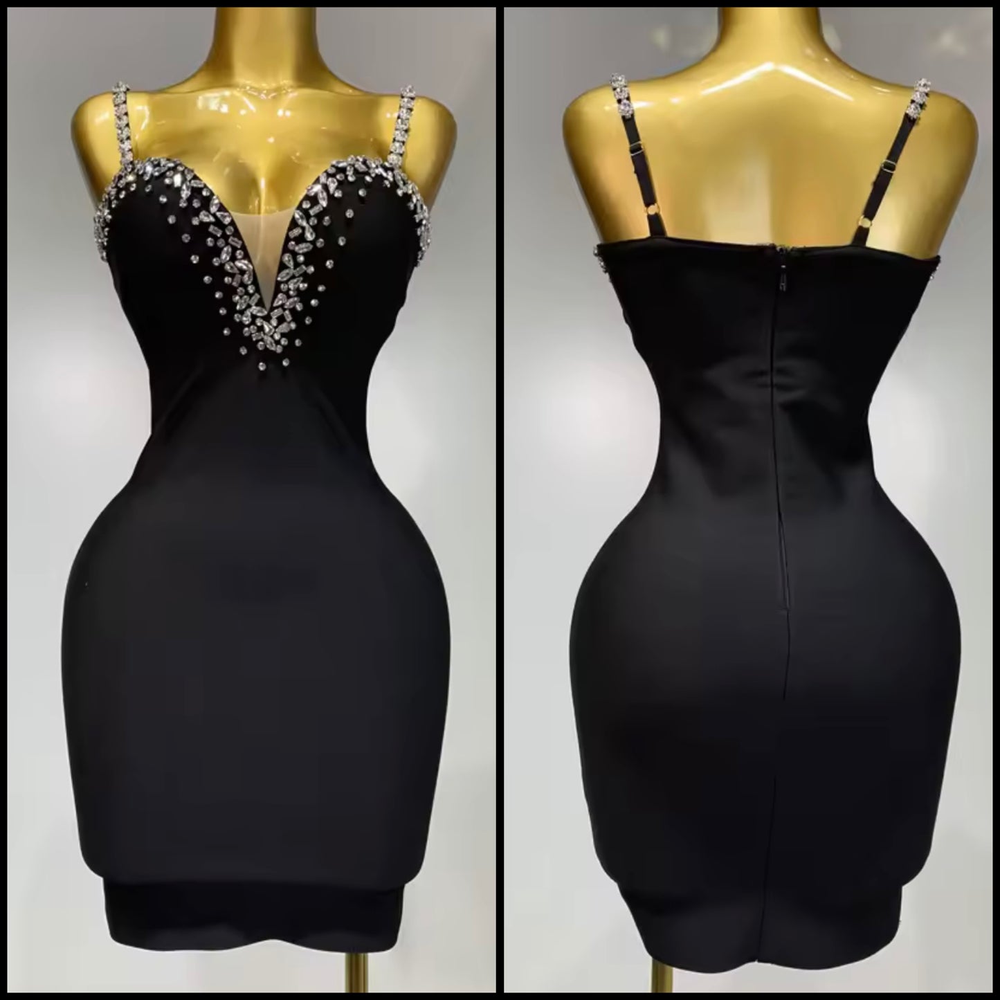 Black Rhinestone Embellishment Sexy Sleeveless Short Dress