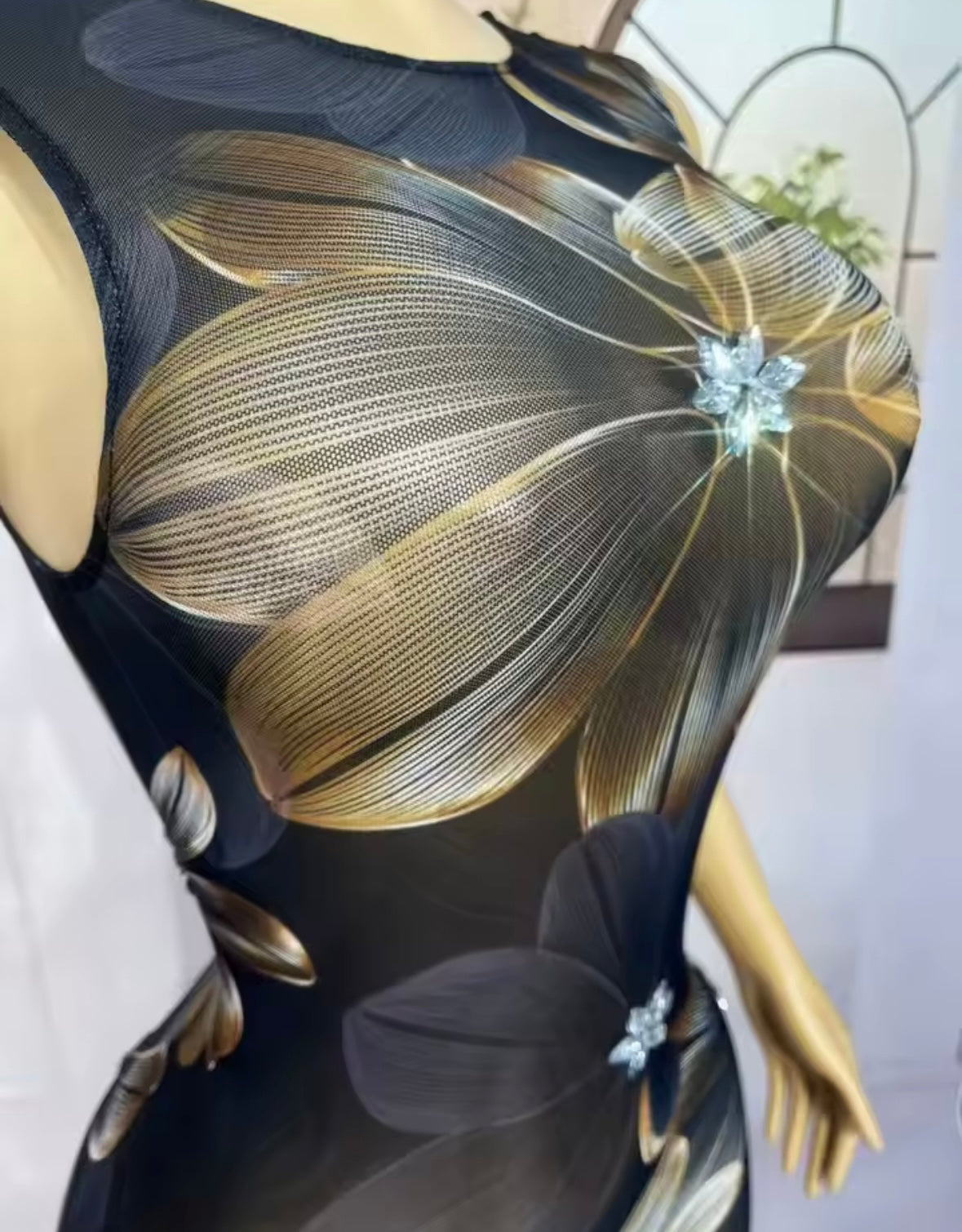 Sexy Black See Through Floral Floor-Length Dress