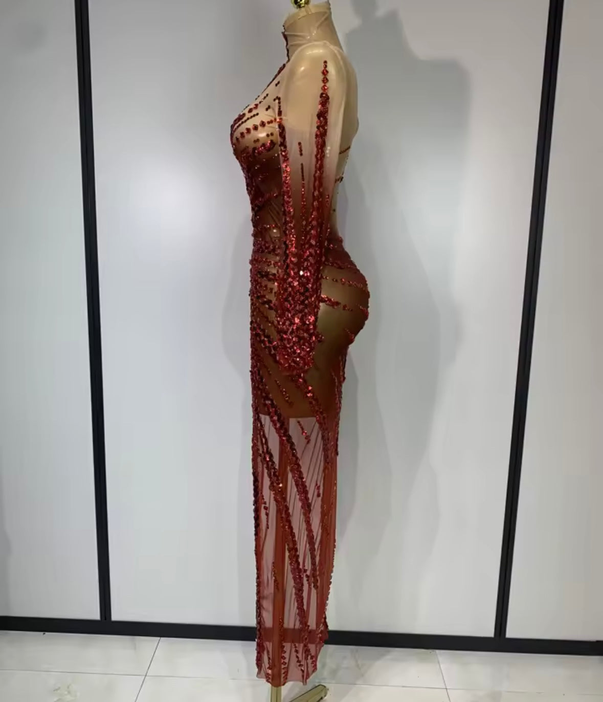 Sexy Sequins One Shoulder Full Sleeve Asymmetrical Dress