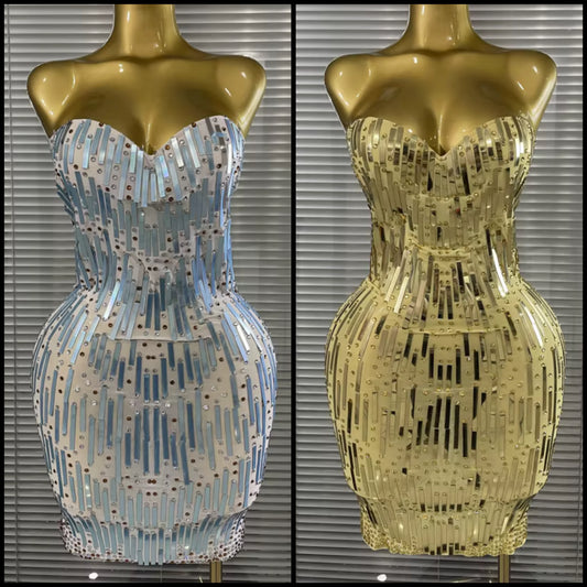 Sexy Strapless Rhinestone Sequins Bandage Dress