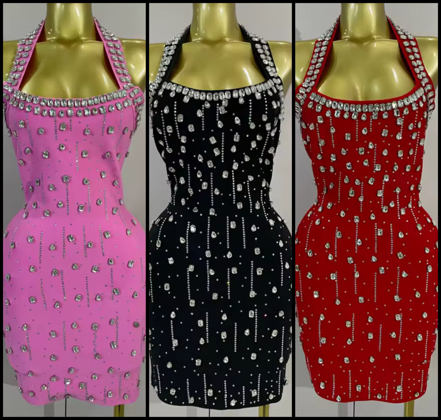 Sexy Halter Sleeveless Rhinestone Tassel Bandage Dress