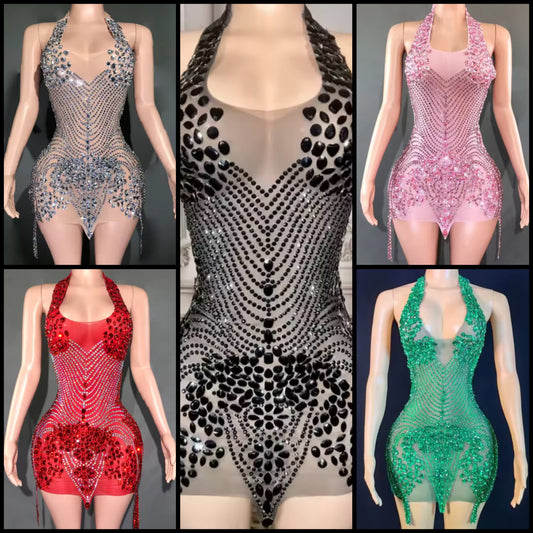 Sexy Halter Open Back Rhinestone Embellishment Dress
