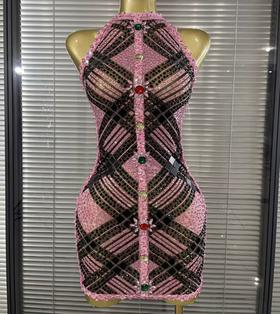 Rhinestone Crystal Button Up Sleeveless Sexy Dress