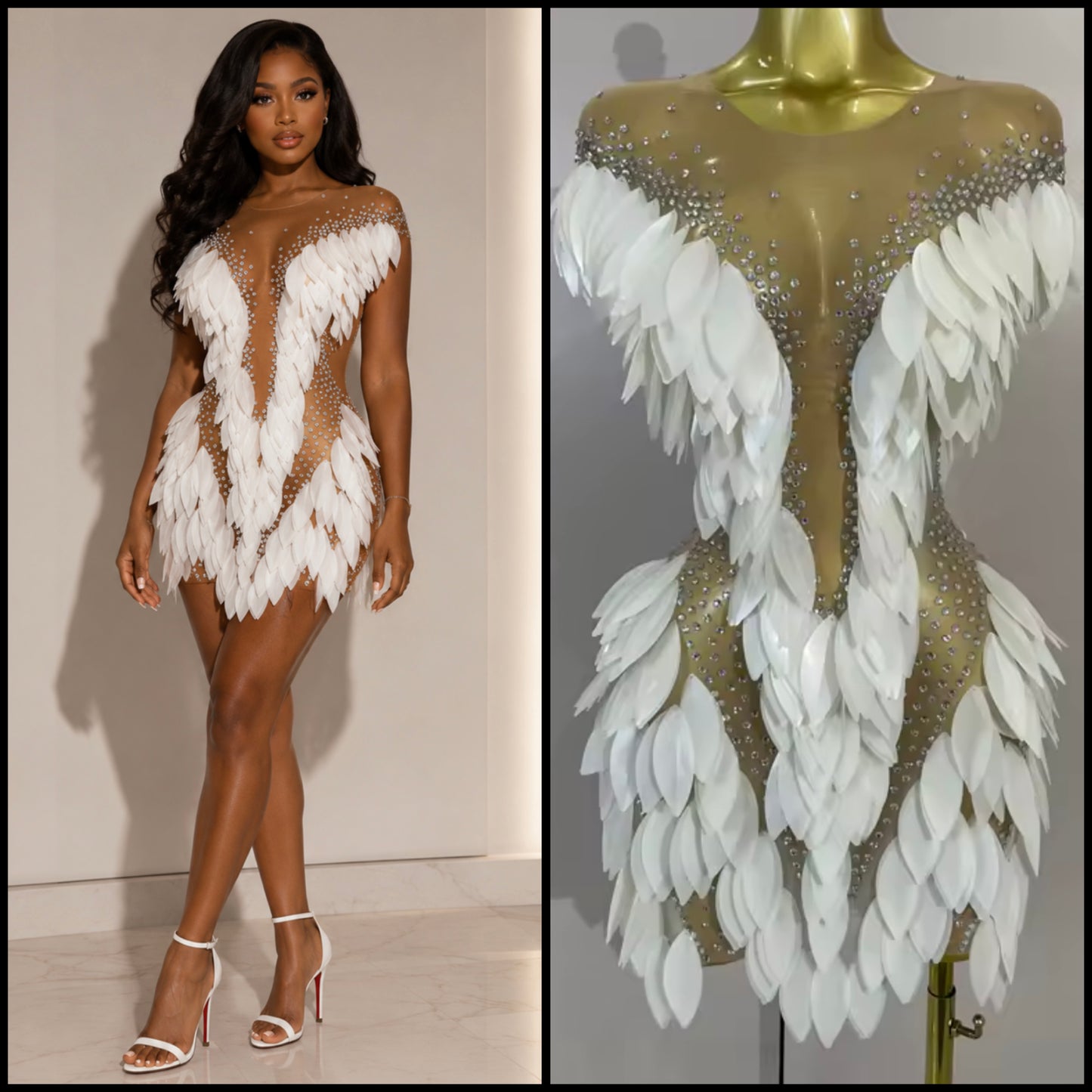 Sexy See Through Rhinestone Short Dress