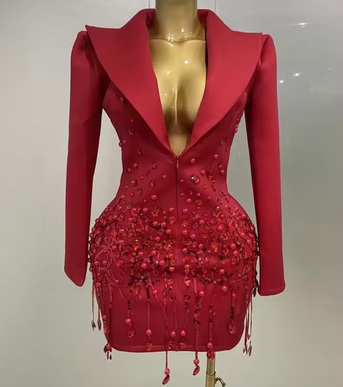 Sexy Beaded Embellishment Full Sleeve Blazer Dress