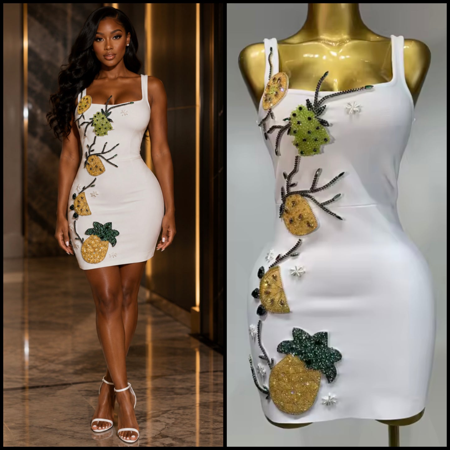 Sexy White Sleeveless Beaded Rhinestone Dress
