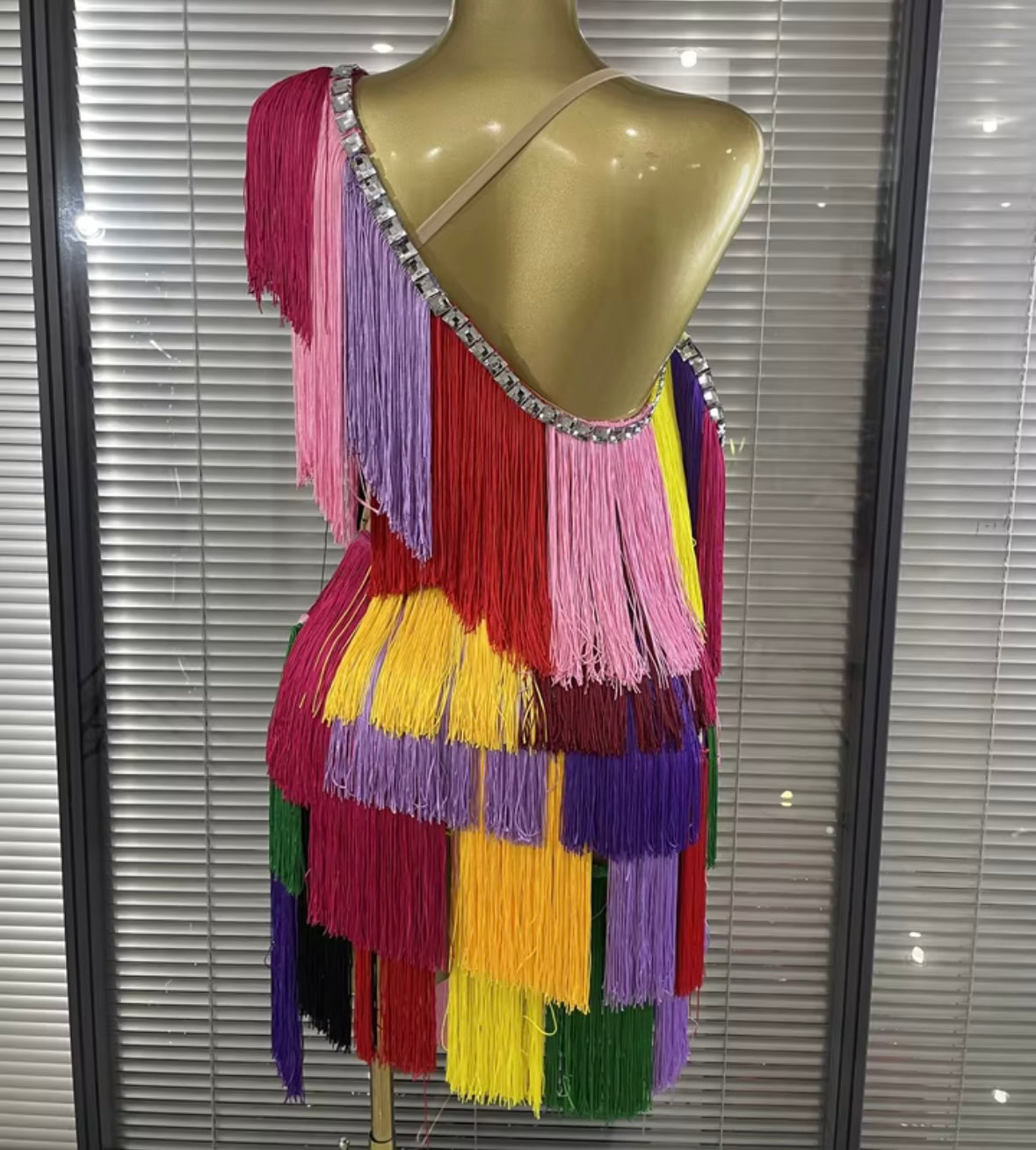 Sexy One Shoulder Multicolored Fringe Dress