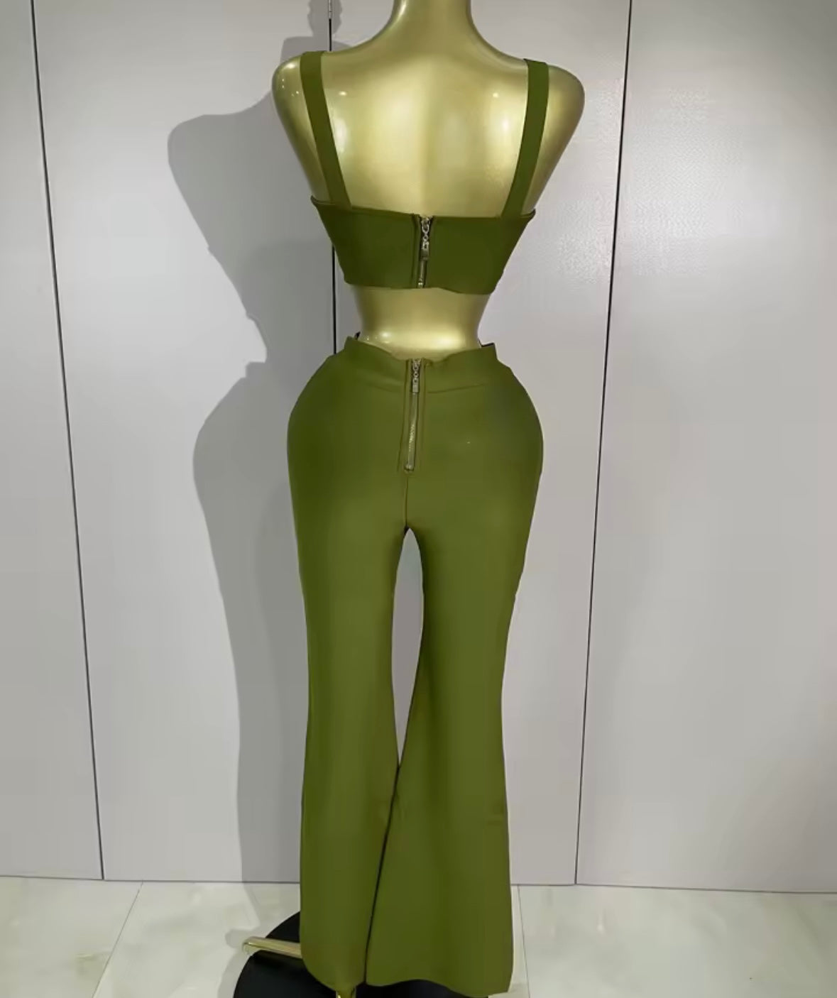 Sleeveless Back Zipper Crop Tank Two Piece Pant Set