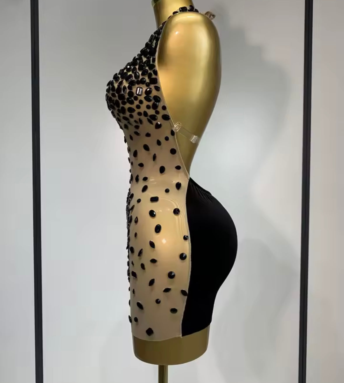 Sexy Halter Open Back Color Crystal See Through Dress