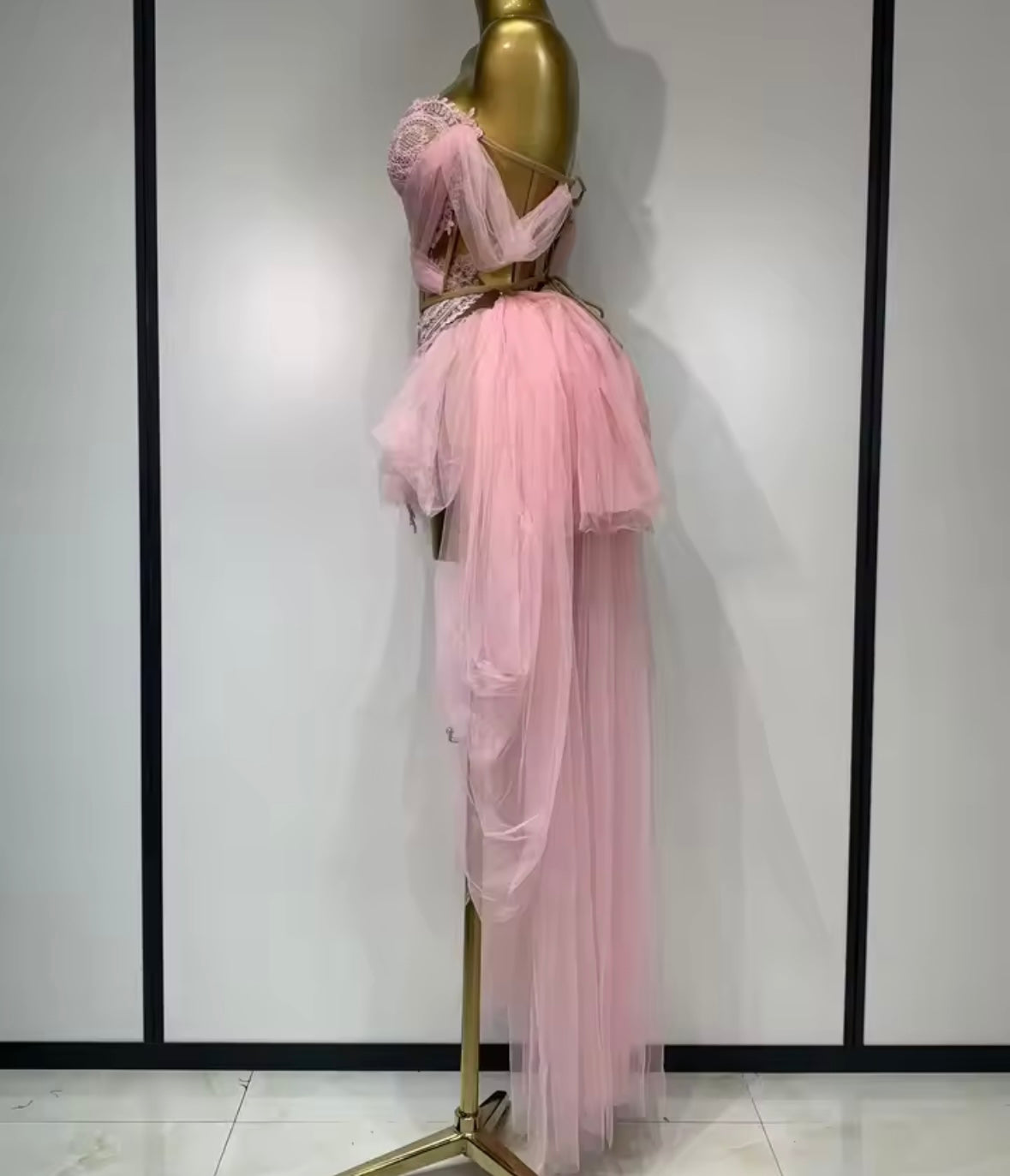 Lace Strapless Sexy Asymmetrical Mesh Two Piece Skirt Set
