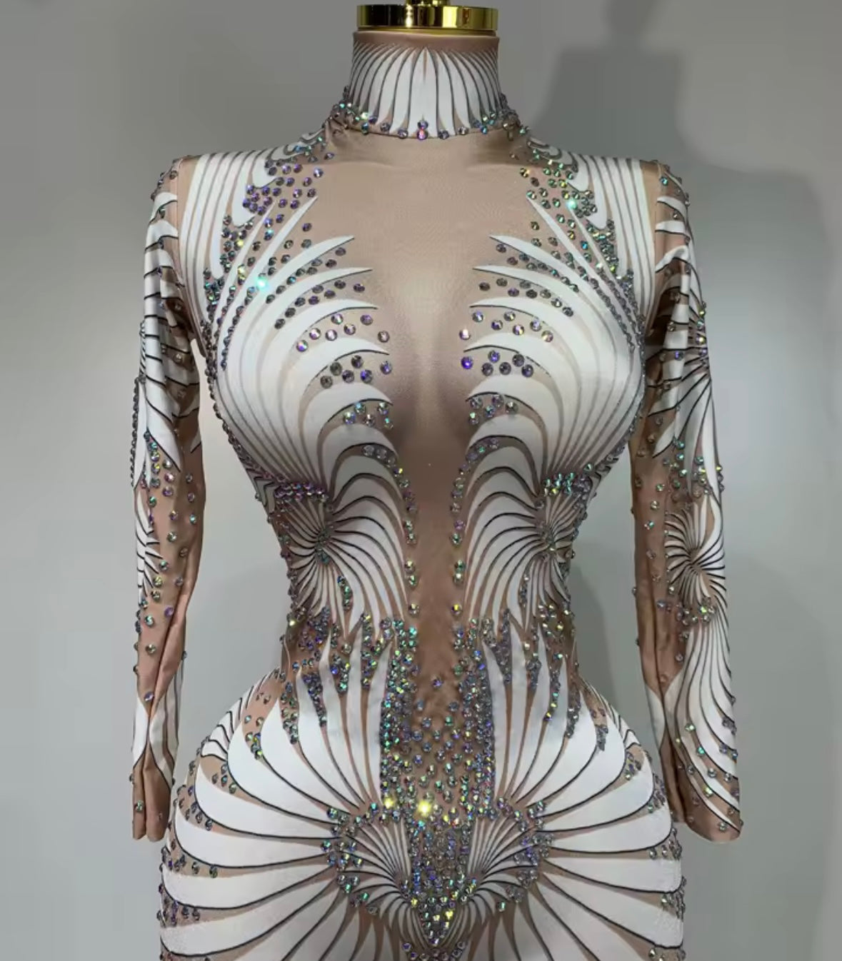Sexy Rhinestone Embellishment Printed Full Sleeve Jumpsuit