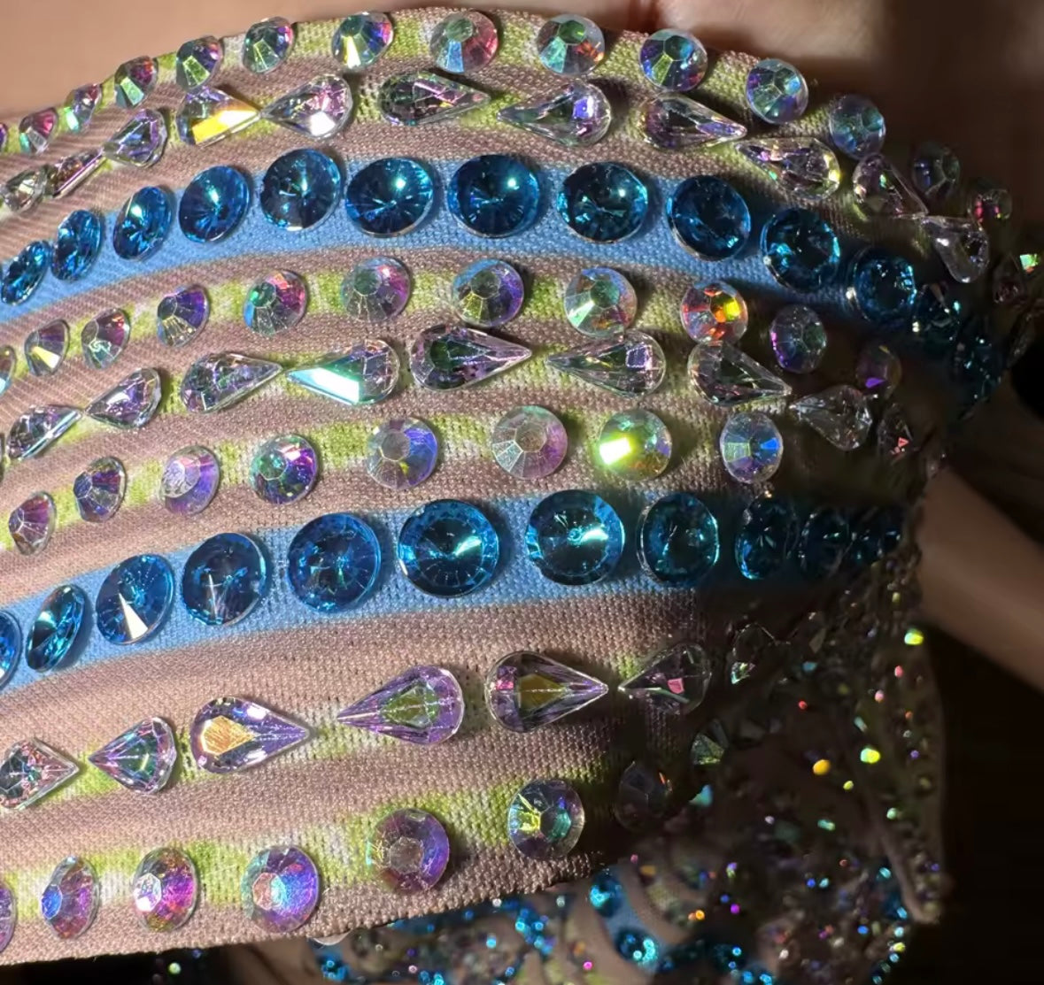 Elegant Multicolored Rhinestone Off The Shoulder Maxi Dress