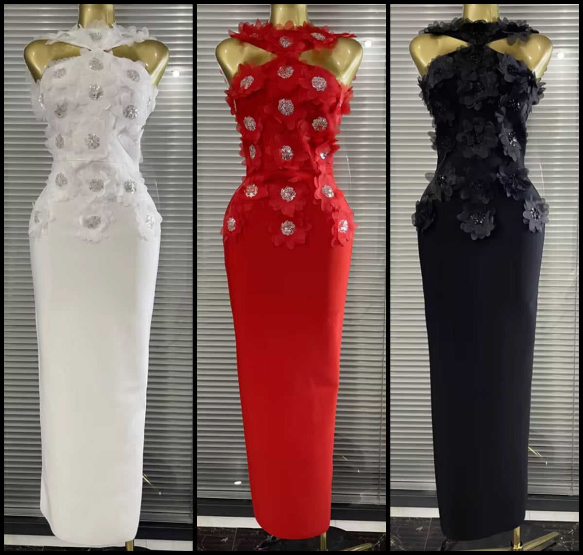 Sexy Sleeveless Floral Rhinestone Maxi Dress